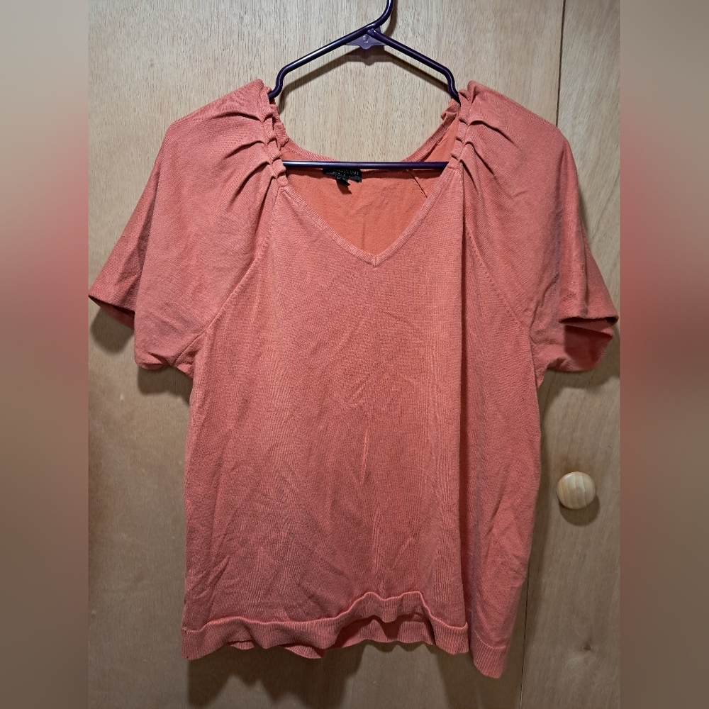 Lane Bryant Coral Ruched V-Neck Blouse, Swaeter Material